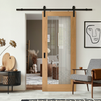 Premium Internal Oak Finished Sliding Door with Obscure Lined Clear Glass and Durable Steel Track for Modern Interiors
