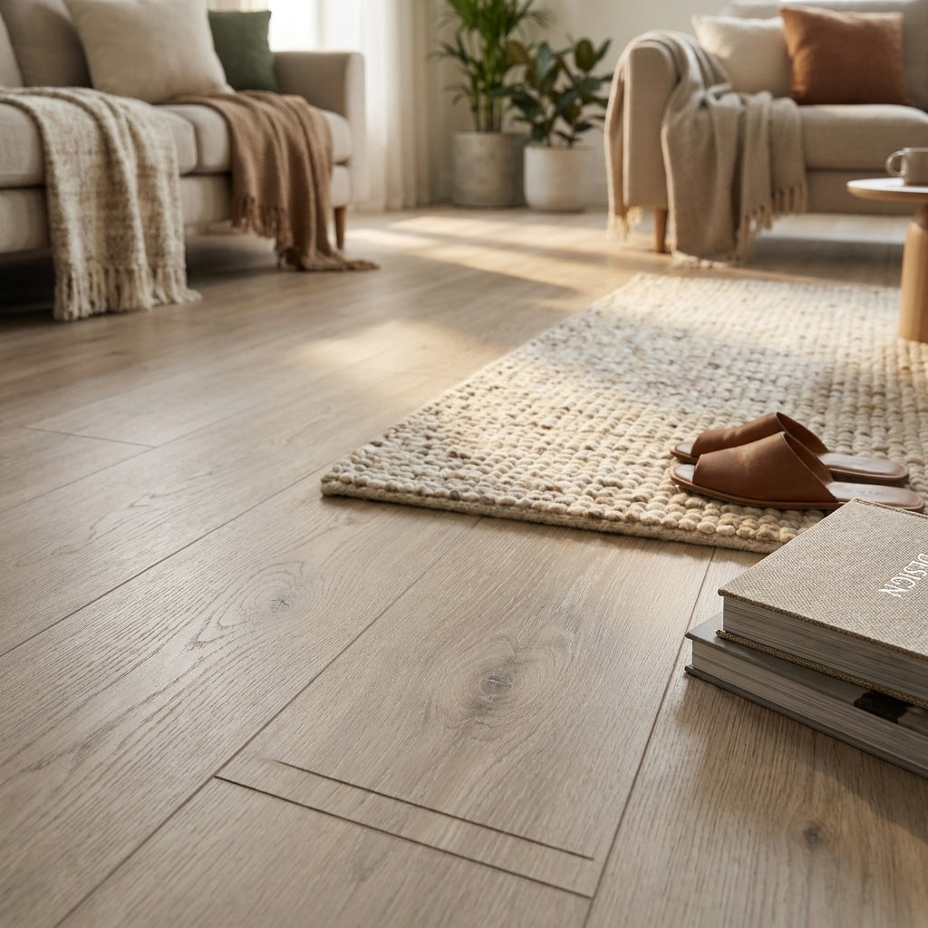 5mm Rigid Core LVT Vinyl Flooring, Cloudveil Oak, 100% Waterproof, 1220 x 181mm - detail view