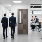 Premium Fully Finished Fire Door with Solid Engineered Core, 30 Minutes Fire Rated, and Modern Cross Veneer Design in Chocolate Grey