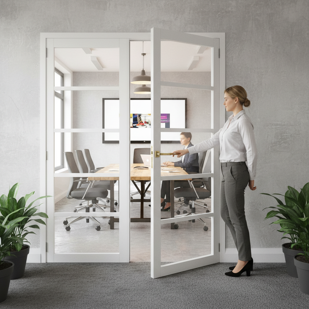 Premium Custom Made Industrial Style Door with Clear Glazed Finish, Solid Core, and 10-Year Warranty