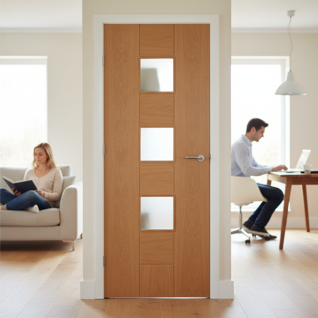 Premium Internal Unfinished Oak Door with Obscure Safety Glass and Engineered Construction for Strength and Stability