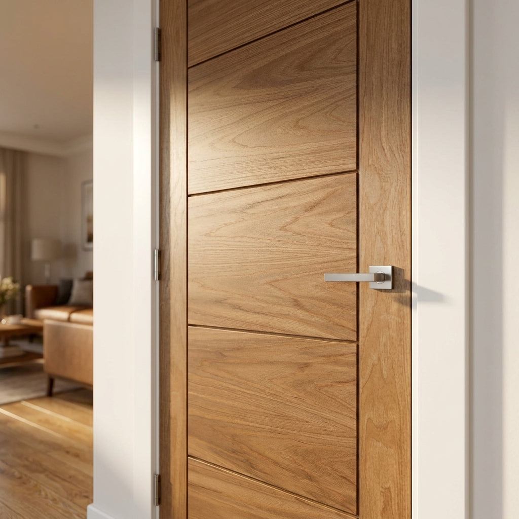 Internal Oak Door Unfinished Parma 5 Panel Solid Engineered Core - detail view