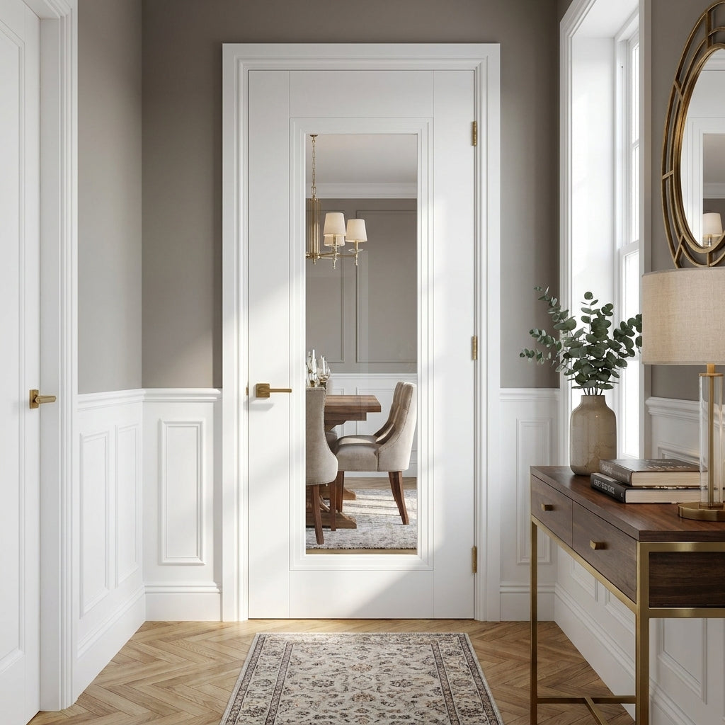Internal White Door, Primed Finish, Elegance Lancaster Design, 1 Light Clear Glass