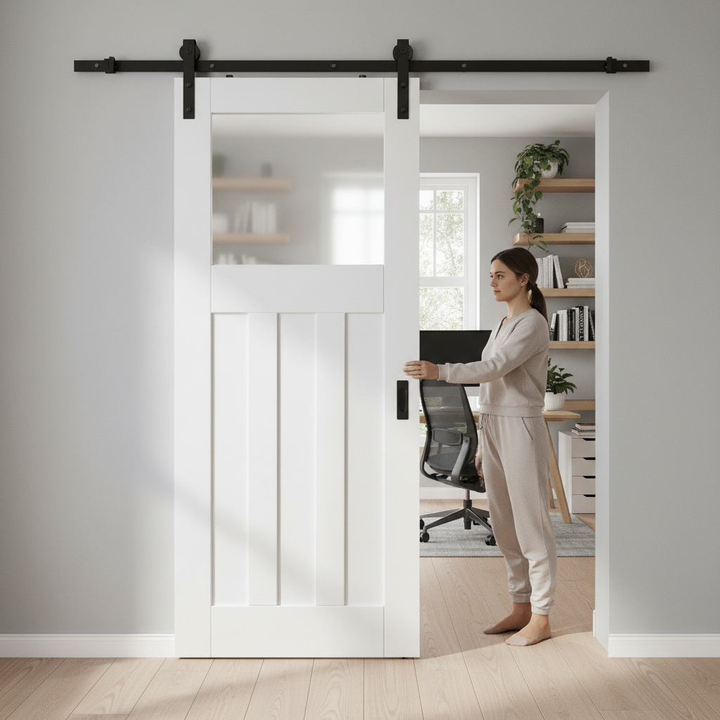 Premium Internal White Primed Sliding Door Set with Obscure Glass and Versatile Panel Design - Image 2