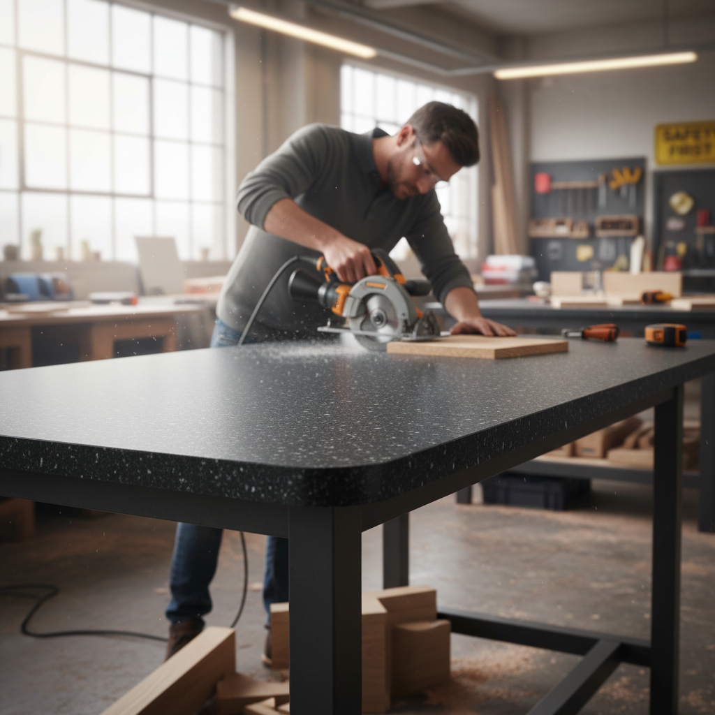 Premium Rounded Edge Laminate Worktop 3000mm x 600mm x 38mm - Durable Black Slate Design for Kitchens