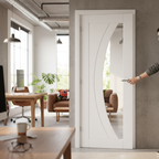 Premium White Primed Glazed Internal Door with Deep U-Groove Design and Clear Tempered Safety Glass