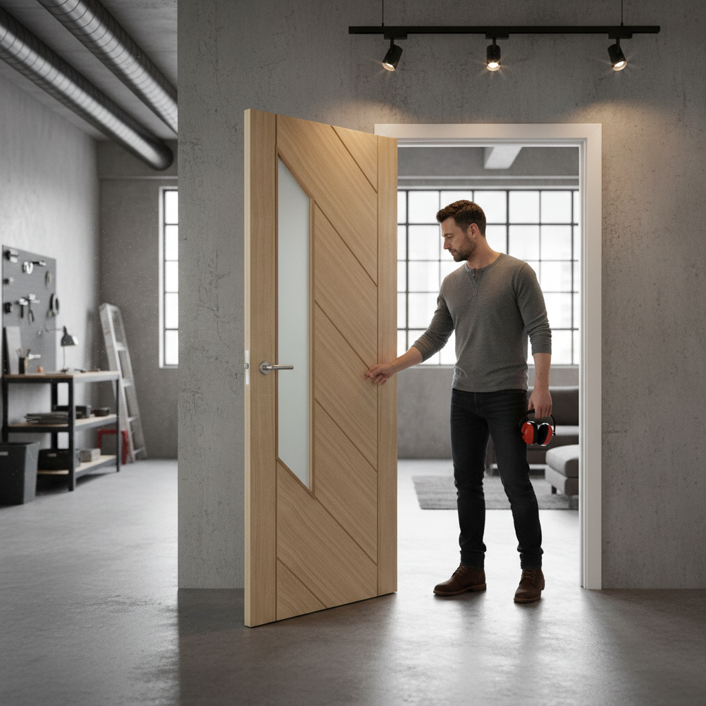 Premium Internal Oak Door with Obscure Glazed Panel, Engineered Construction and Stain-Ready Finish