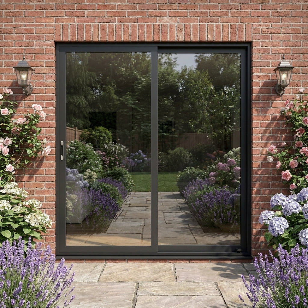 External Sliding Patio Door in Matt Black Aluminium with Clear Glass