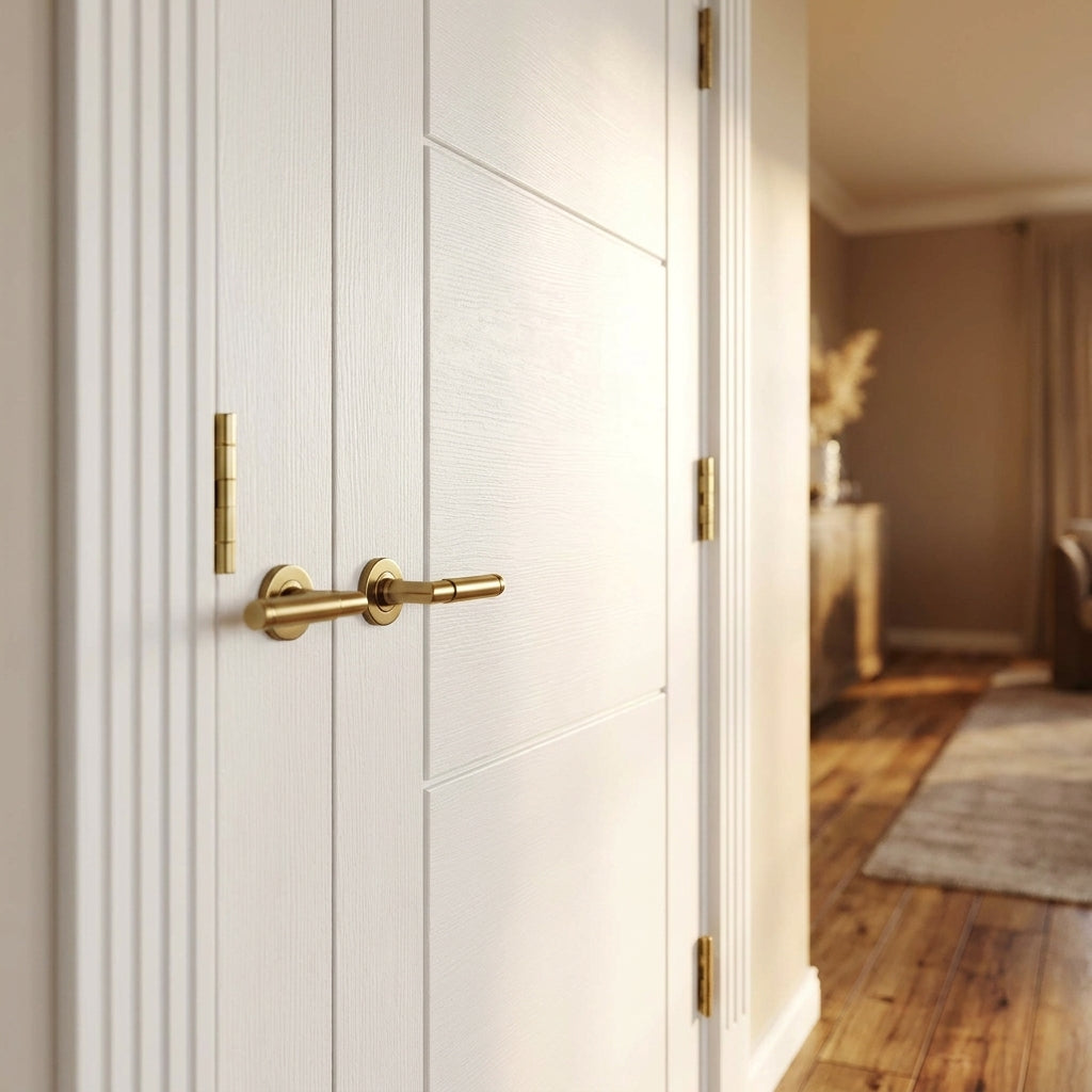 Internal 3 Panel White Primed Door Pair, Semi-Solid Core, 121432 - detail view