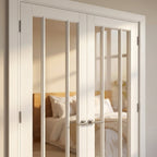 Internal French Door with 3 Clear Glass Lights, White Primed, Solid Core - detail view