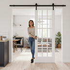 Internal Sliding Door with Clear Glass Panels and Black Top Mounting - 15 Light Design for Elegant Spaces - Image 2