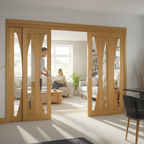 Premium Oak Sliding French Doors with Fixed End Panels - Customizable Design for Open-Plan Living