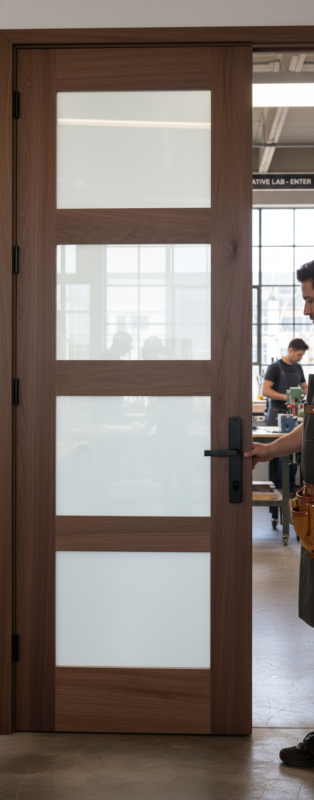 Premium Walnut Shaker Interior Door with Frosted Glass, Contemporary Design, and Safety Features