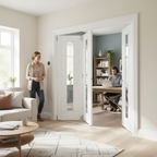 Premium White Clear Glazed Room Divider with Bi-Folding Doors and Top Hung System for Versatile Space Management