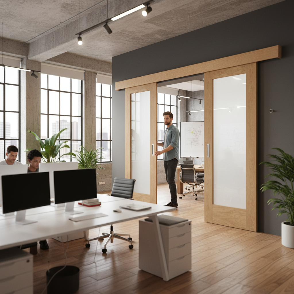 Premium Oak Double Door Sliding System with Full Hardware and 10-Year Guarantee - High-Quality Professional Grade for Industrial and Commercial App...