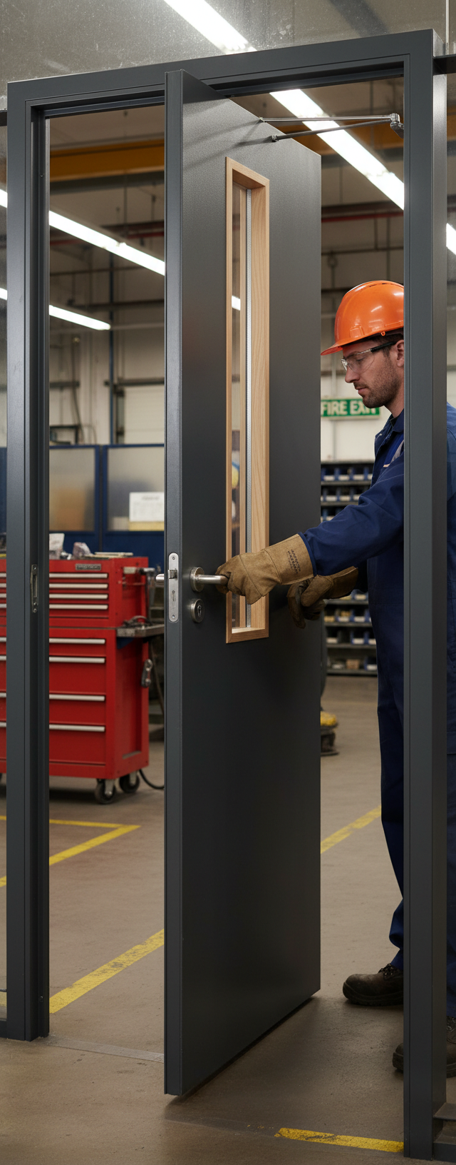 Premium Bespoke Fire Door FD60 - Dark Grey Laminate Glazed Finish for Commercial and Residential Use