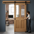 Premium Internal Unfinished Traditional Victorian Sliding Door with Clear Bevelled Glass Panels and Steel Black Track