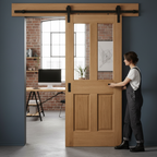 Premium Internal Unfinished Traditional Victorian Sliding Door with Clear Bevelled Glass Panels and Steel Black Track