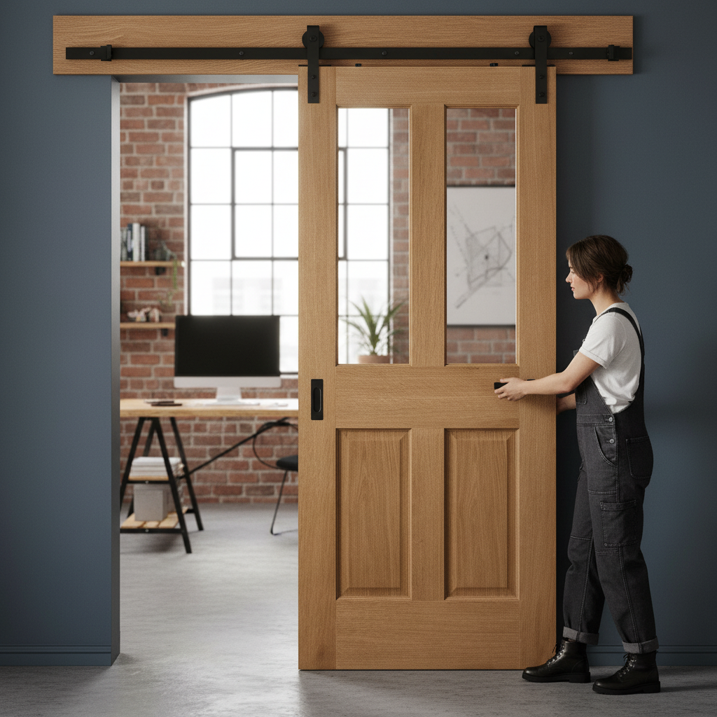 Premium Internal Unfinished Traditional Victorian Sliding Door with Clear Bevelled Glass Panels and Steel Black Track