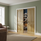Premium Double Pocket Door Set with Unfinished Oak Veneer and Galvanized Steel Frame for Elegant Interior Design
