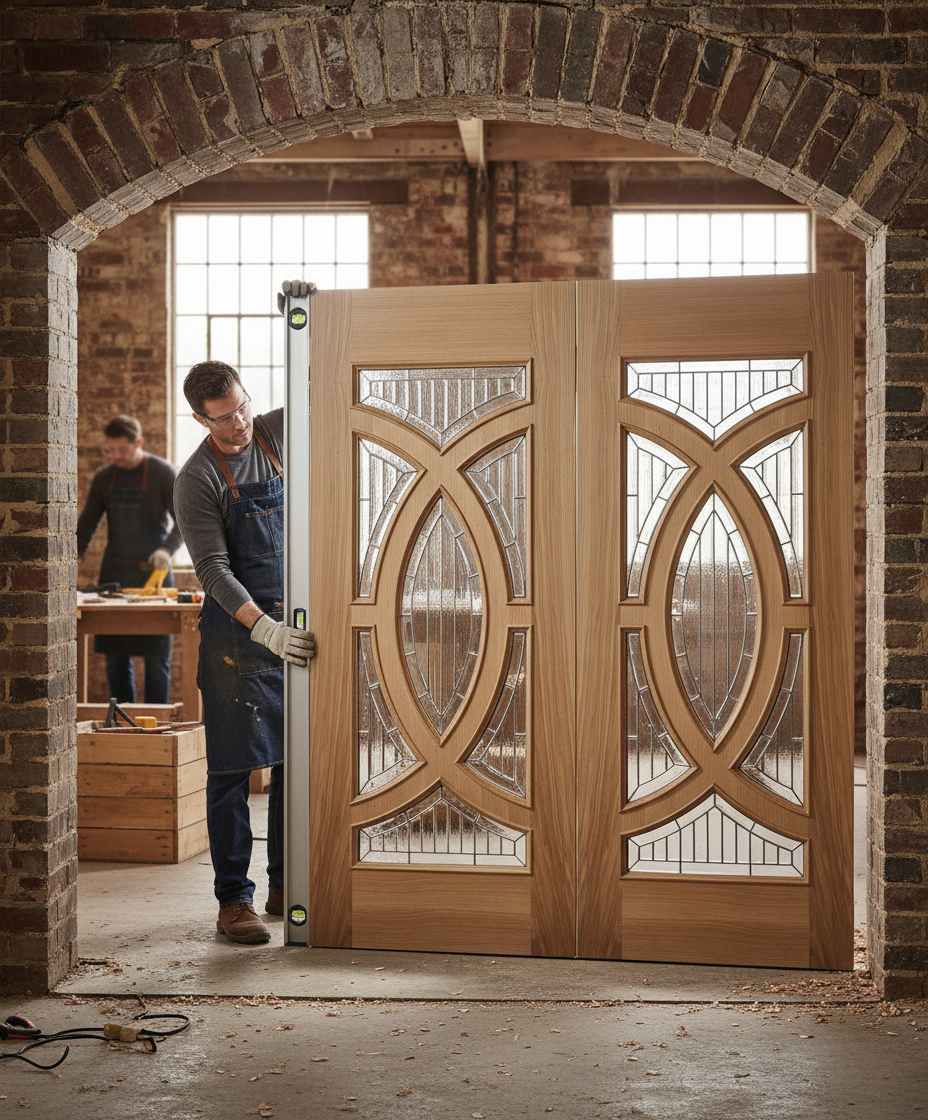 Premium Oak Grand Entrance Doors with Custom Frame Options and Dimensions - High-Quality Professional Grade for Industrial and Commercial Applications