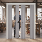 Premium Light Grey French Doors with Clear Glass Panels for Modern Interiors - High-Quality Professional Grade for Industrial and Commercial Applic...