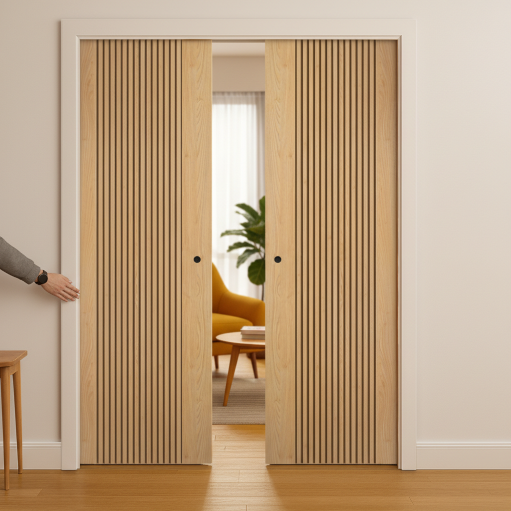 Premium Double Pocket Door Set with Galvanised Steel Frame and Adjustable Jambs for Stylish Interior