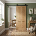 Internal Oak Sliding Door Unfinished Victorian 4 Panel Flat Black Top Mounted