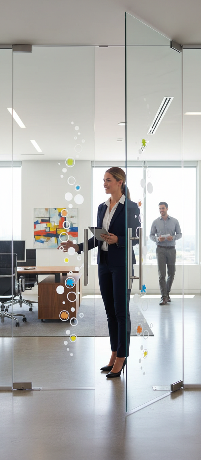 Premium Frameless Satin Glass Door with Brackets and Ball Handle - Custom Sizes Available