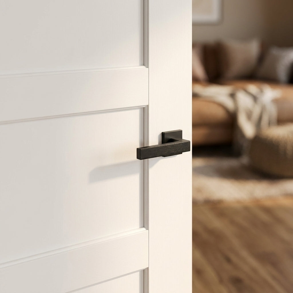 Internal White Flat Shaker 4 Panel Door Primed Finish - detail view