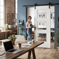 Premium Internal White Primed Sliding Door Set with 3 Clear Glass Panes and Modern Black Steel Track for Stylish Home Décor