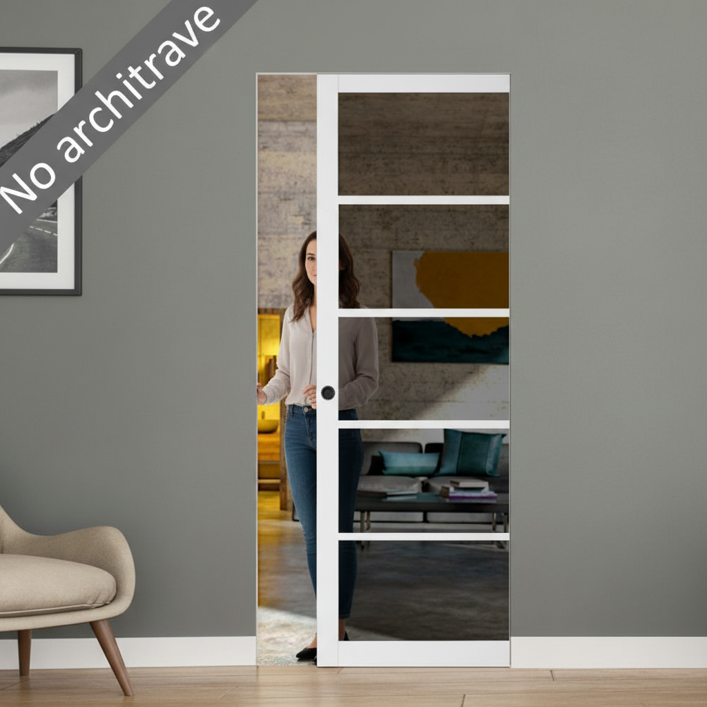 Premium 5L Tinted Glazed Flush Pocket Door Set with No Bottom Track and Space-Saving Design