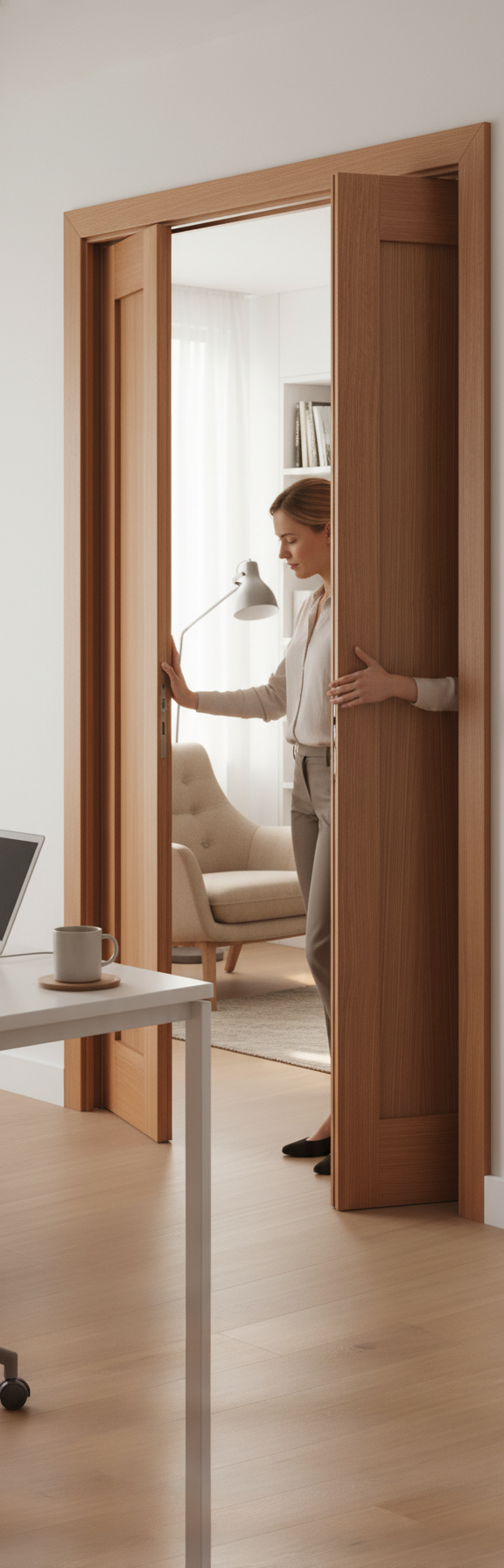 Premium Oak Internal Bifold Door with Engineered Solid Core and Unfinished Surface for Custom Finishing
