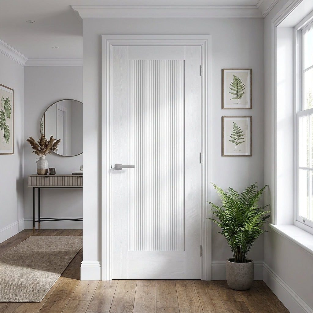 Internal White Door with 10 Panelled Design, Primed Finish and Fluted Pattern