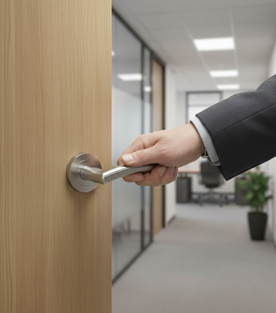 Premium Lever Door Handle on Round Rose with Curved Design and Straight Edge Finish for Modern Interiors