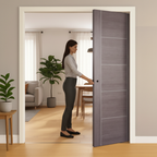 Premium Medium Grey Laminate Double Pocket Door Set with Galvanised Steel Frame and Adjustable Jamb Options