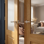 Internal Oak French Door with 1 Light Obscure Glass, Unfinished, Solid Core - detail view