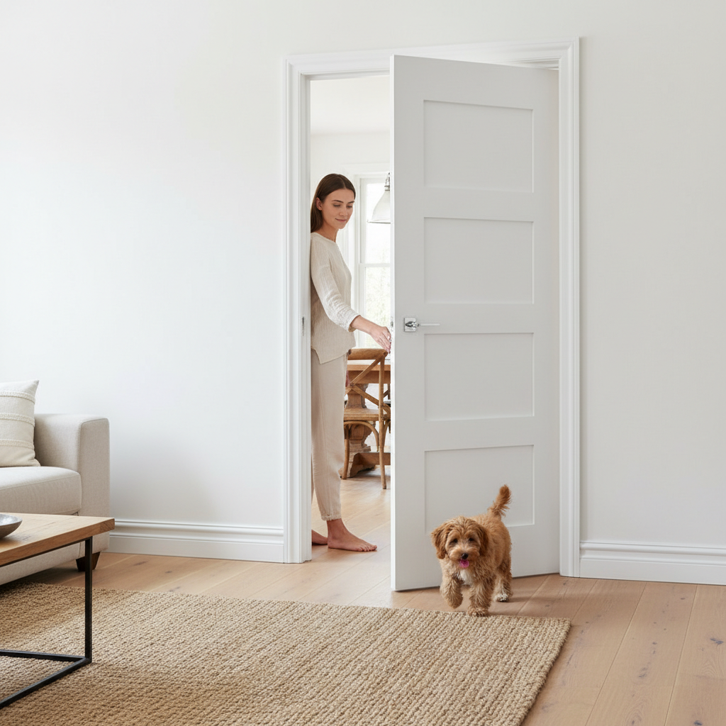 Premium Modern White Primed 4 Panel Internal Door with Minimalist Design and Fire Door Options