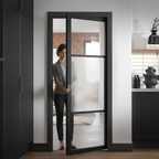 Premium Industrial-Style Reeded Glazed Pocket Door Set with Adjustable Frame for Modern Interiors