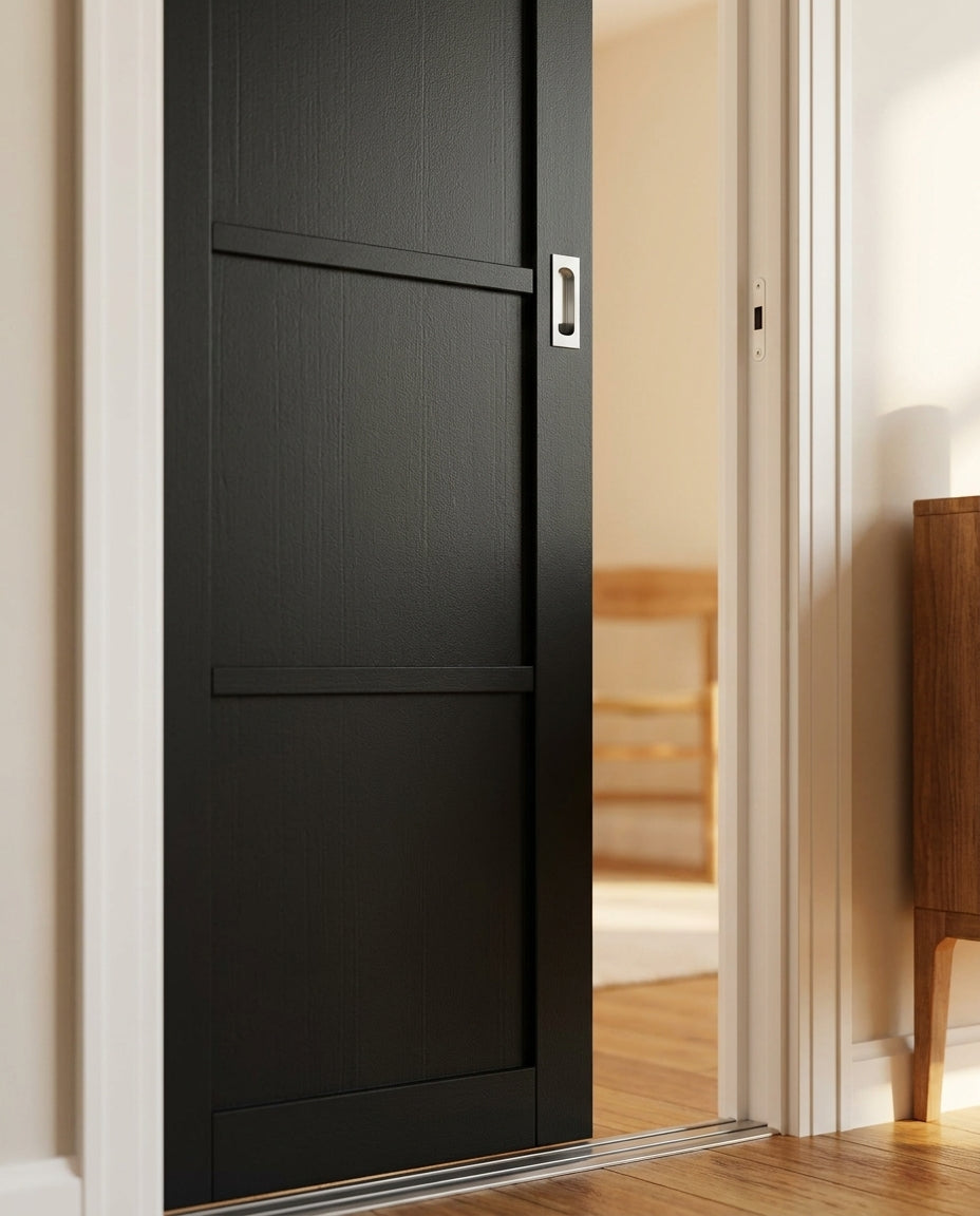 Internal Black Bi-fold Door, Solid 4 Panel, Fully Finished - detail view
