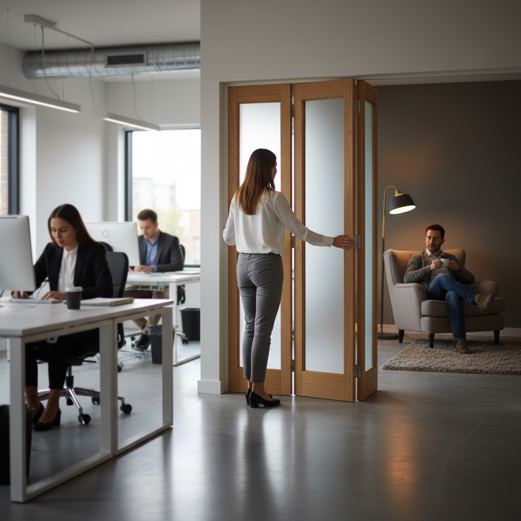 Premium Custom Made Oak Bifold Door with Frosted Glass Panels for Privacy and Natural Light