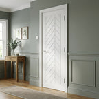 FD30 Fire Door Internal White with Primed Chevron Design, Solid Core