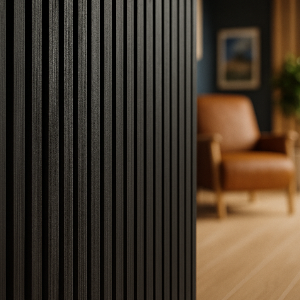 Acoustic Wall Panelling in Graphite Black - Elevation Style - detail view