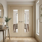 Internal Double Door with Clear Glass, Fully Finished, Blonde Oak, Ladder Design