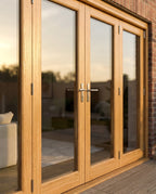 External Folding Patio Door Set 3+1 Oak Fully Finished with Toughened Glazing - detail view