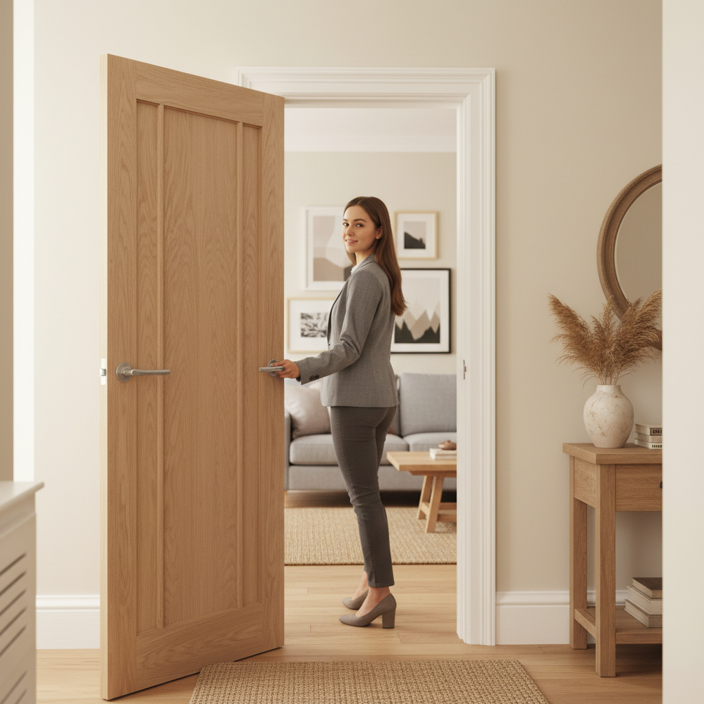 Premium Oak Internal Door with Decorative Beading and Solid Core Construction for Modern and Traditional Interiors