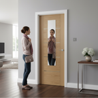 Premium Fully Finished Oak Mirror Door with Central Mirror Panel for Stylish Bedroom and Wardrobe Applications