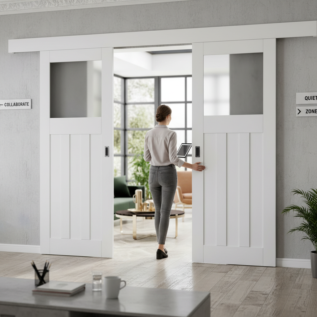 Premium Double Sliding Door System with Obscure Glazing and Track Mechanisms for Internal Use