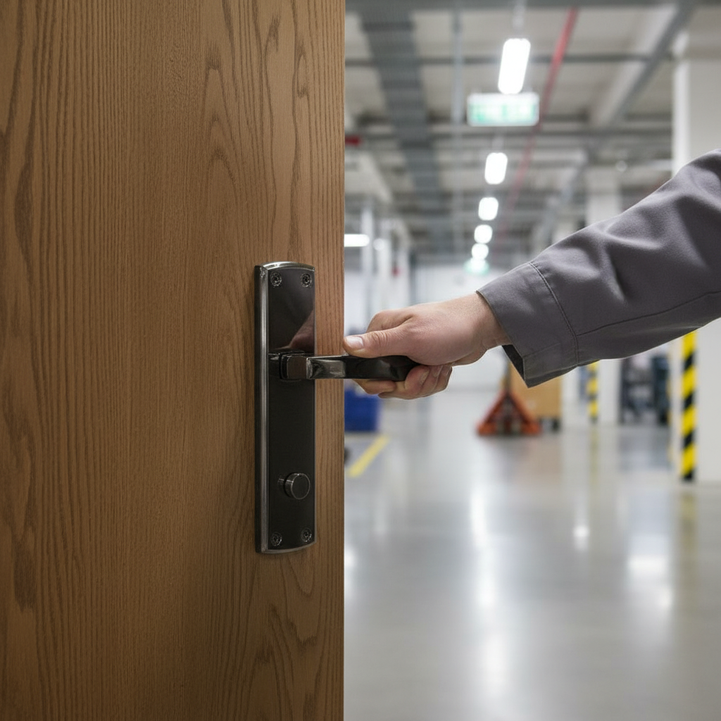 Premium Fire Door Handle Set with Black Nickel Lever and Backplate - Safety and Style Combined - Image 2