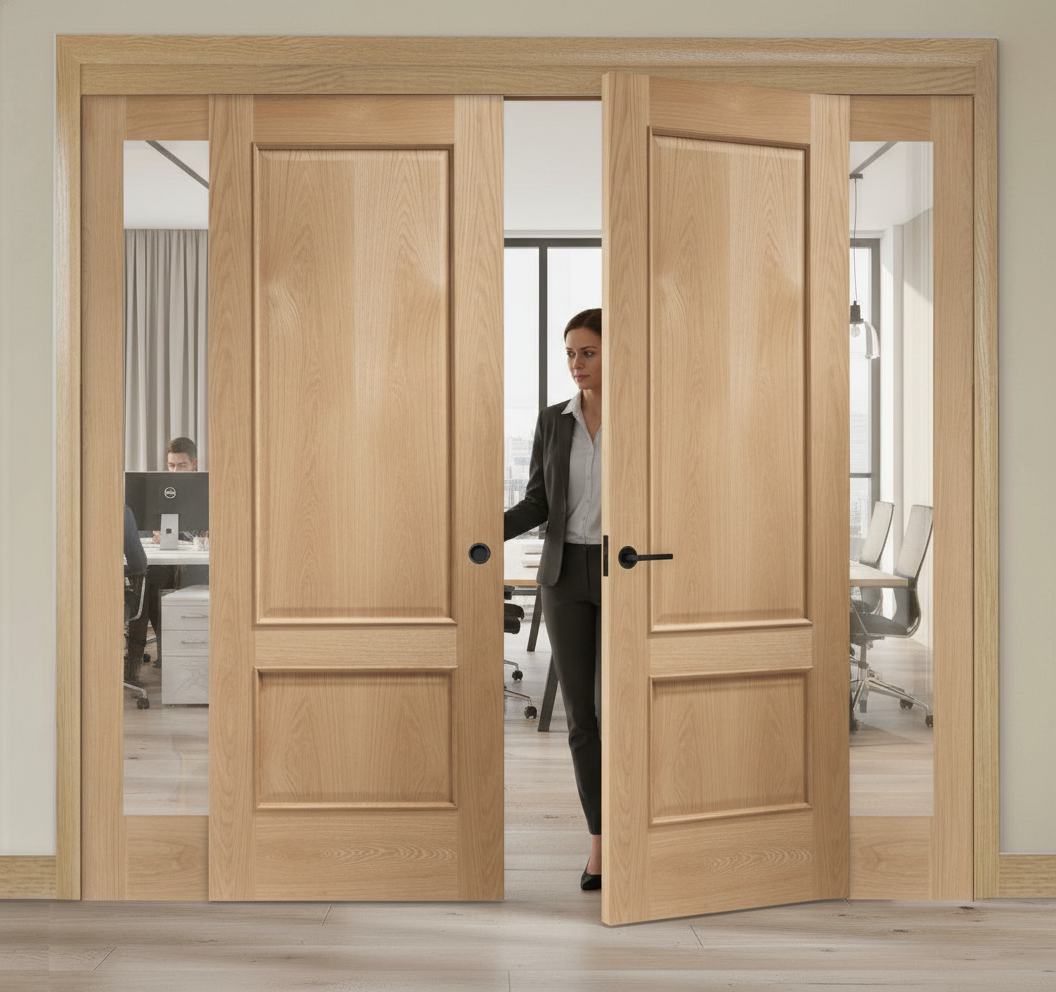 Premium Oak Room Divider with Clear Glazed Side Panels for Stylish Spaces and Efficient Use of Space